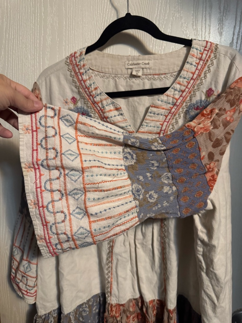 Coldwater Creek Cream Embroidered Peasant Blouse with Blue & Coral Accents - Picture 4 of 10